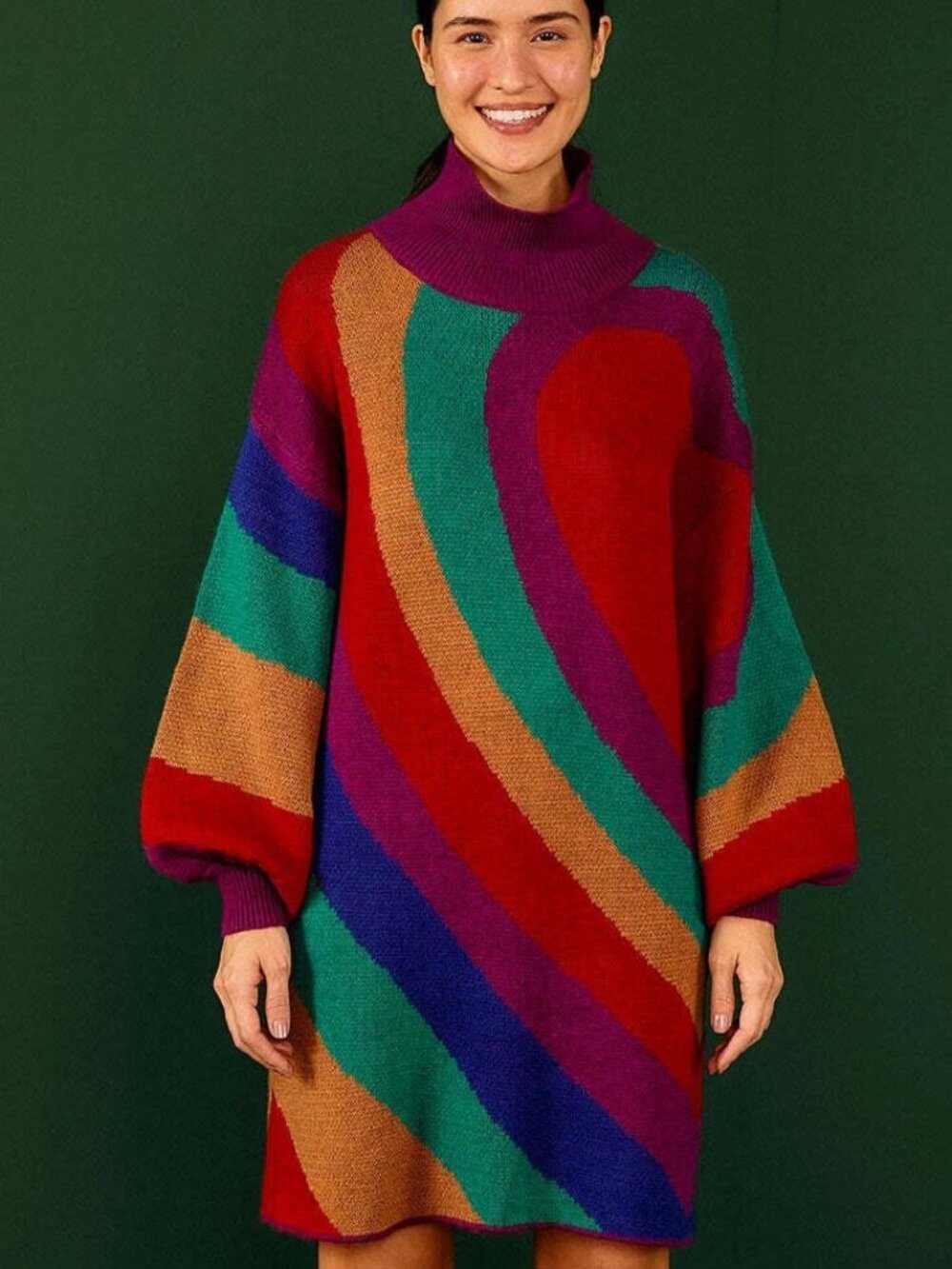 Farm Rio Rainbow Wild Hearts Sweater Mini Dress Sz XS